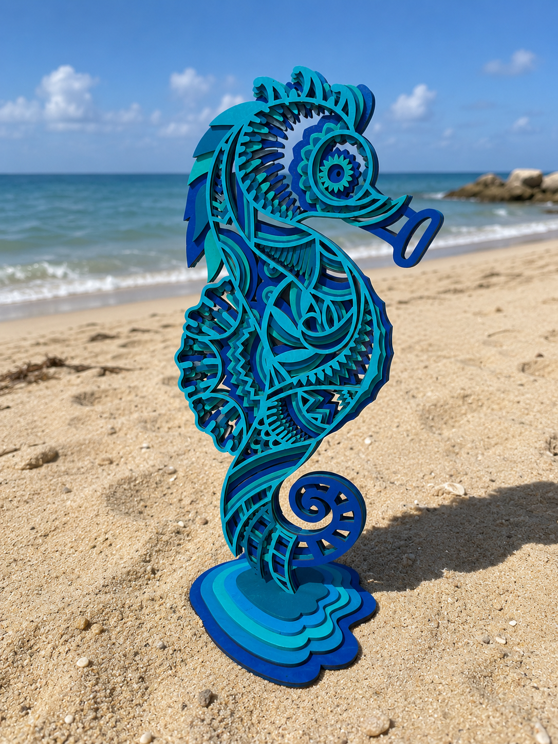 Freestanding Seahorse Wood Art