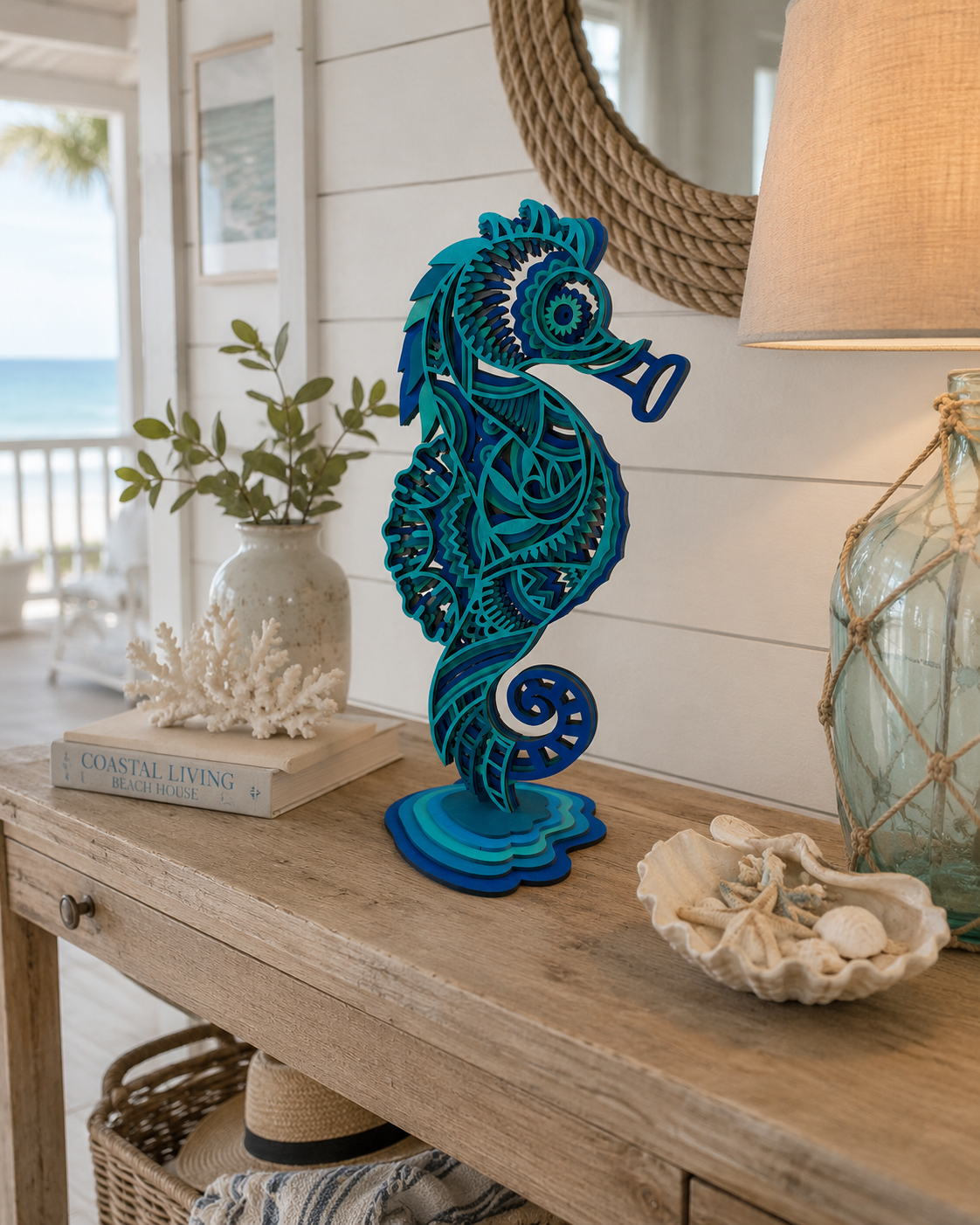 Freestanding Seahorse Wood Art